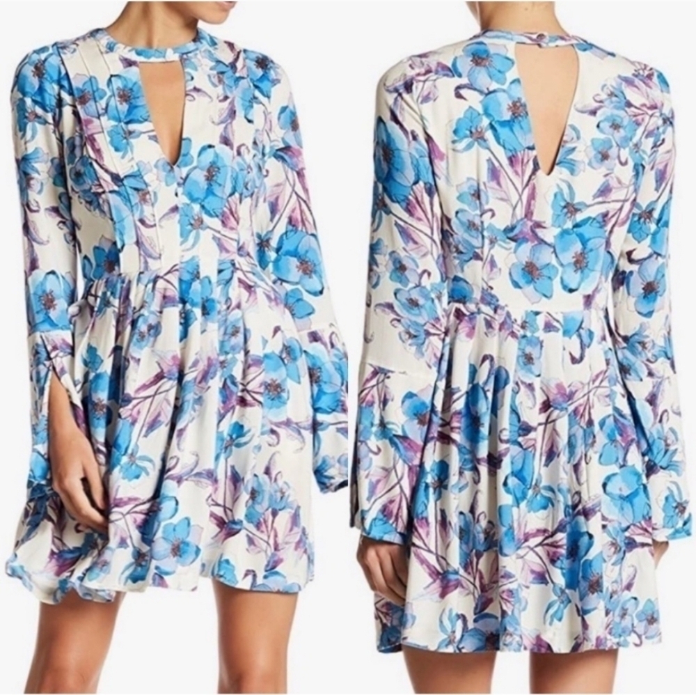 Free People Blue & Purple Floral "Tegan" Boho Dress
